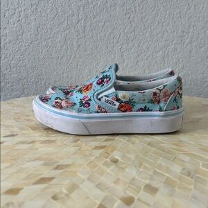 Vans Kids Floral Slip-On Sneakers - Teal and White kids 10.5